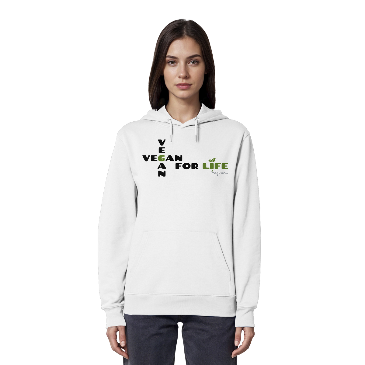 veganer unisex Hoodie / Kapuzenpulli - "vegan for life" - Bio-Baumwolle - vegwear