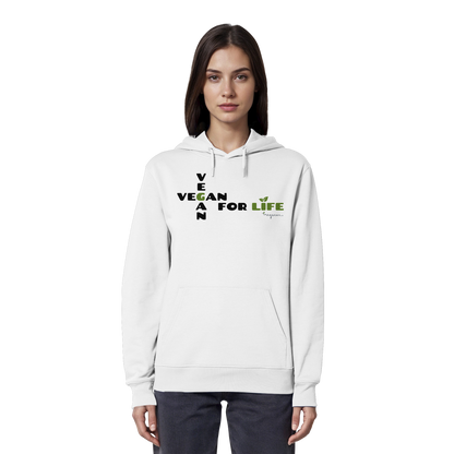 veganer unisex Hoodie / Kapuzenpulli - "vegan for life" - Bio-Baumwolle - vegwear