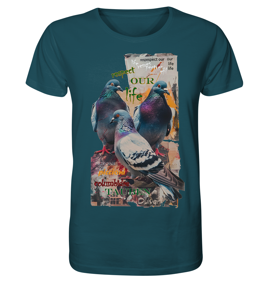 Motiv "respect our life - Tauben" - unisex Bio T-Shirt