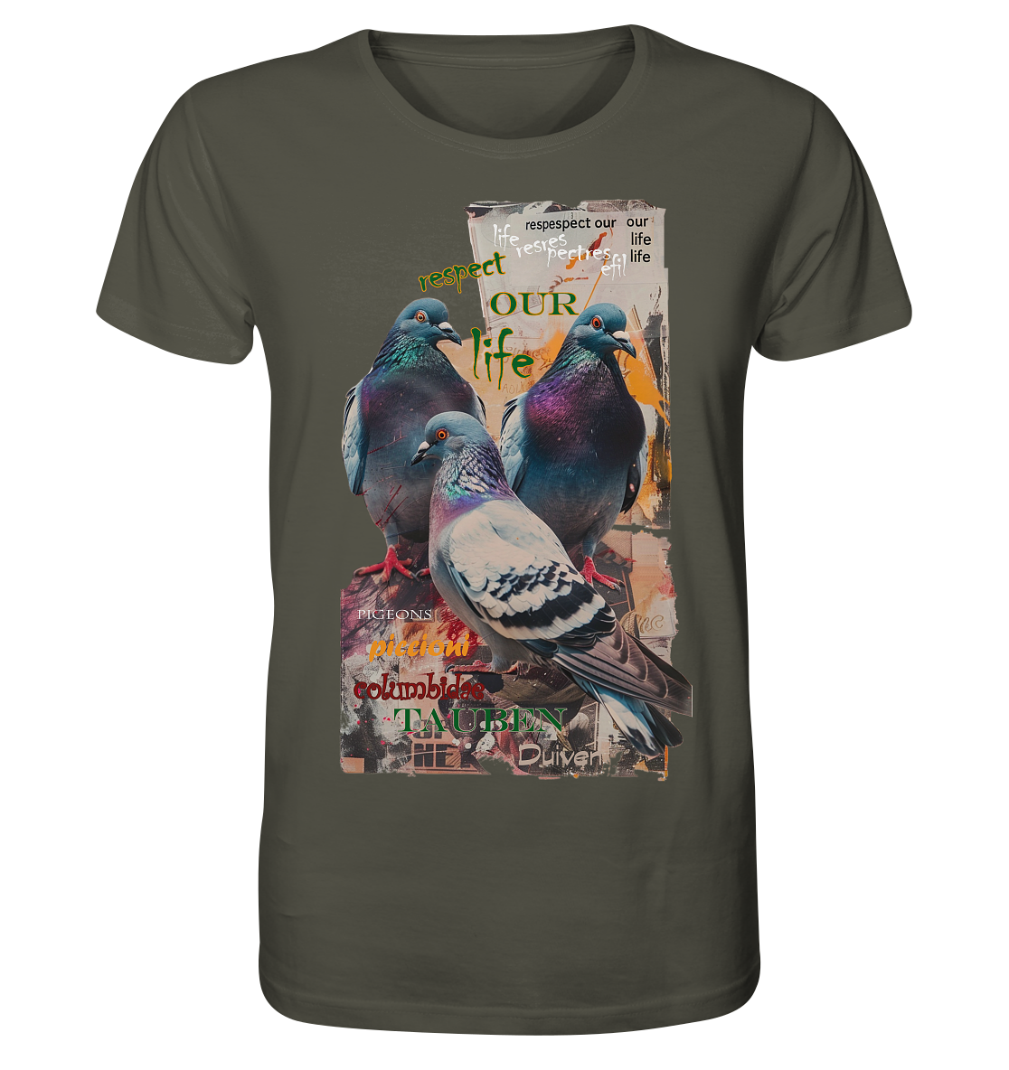 Motiv "respect our life - Tauben" - unisex Bio T-Shirt