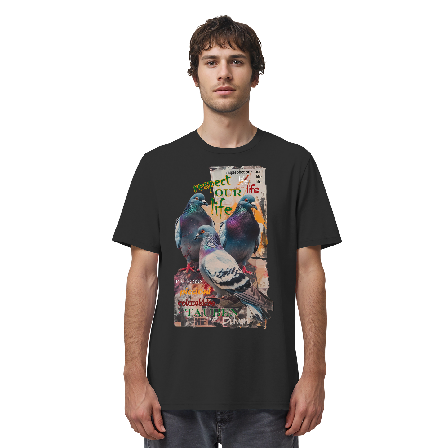 vegwear "respect our life - Tauben" - unisex Bio T-Shirt, vegan, nachhaltig