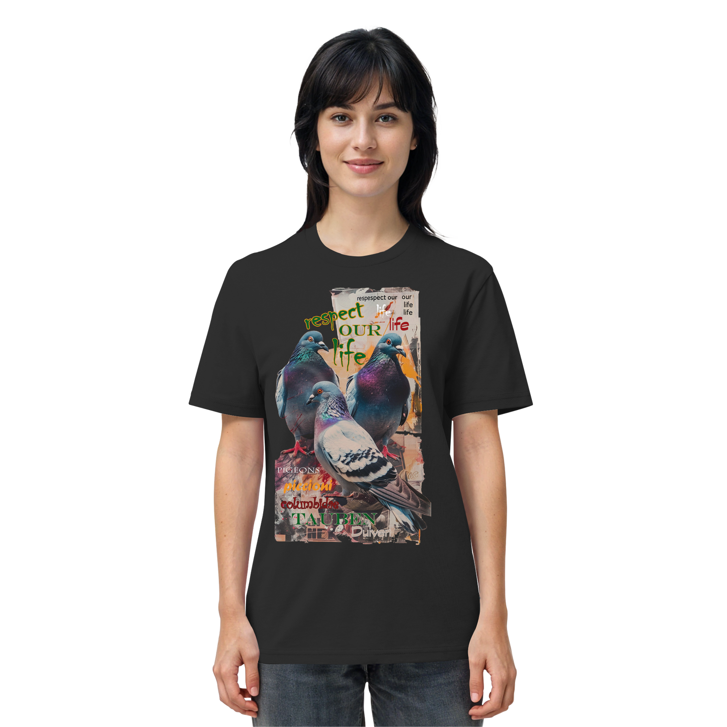 vegwear "respect our life - Tauben" - unisex Bio T-Shirt, vegan, nachhaltig