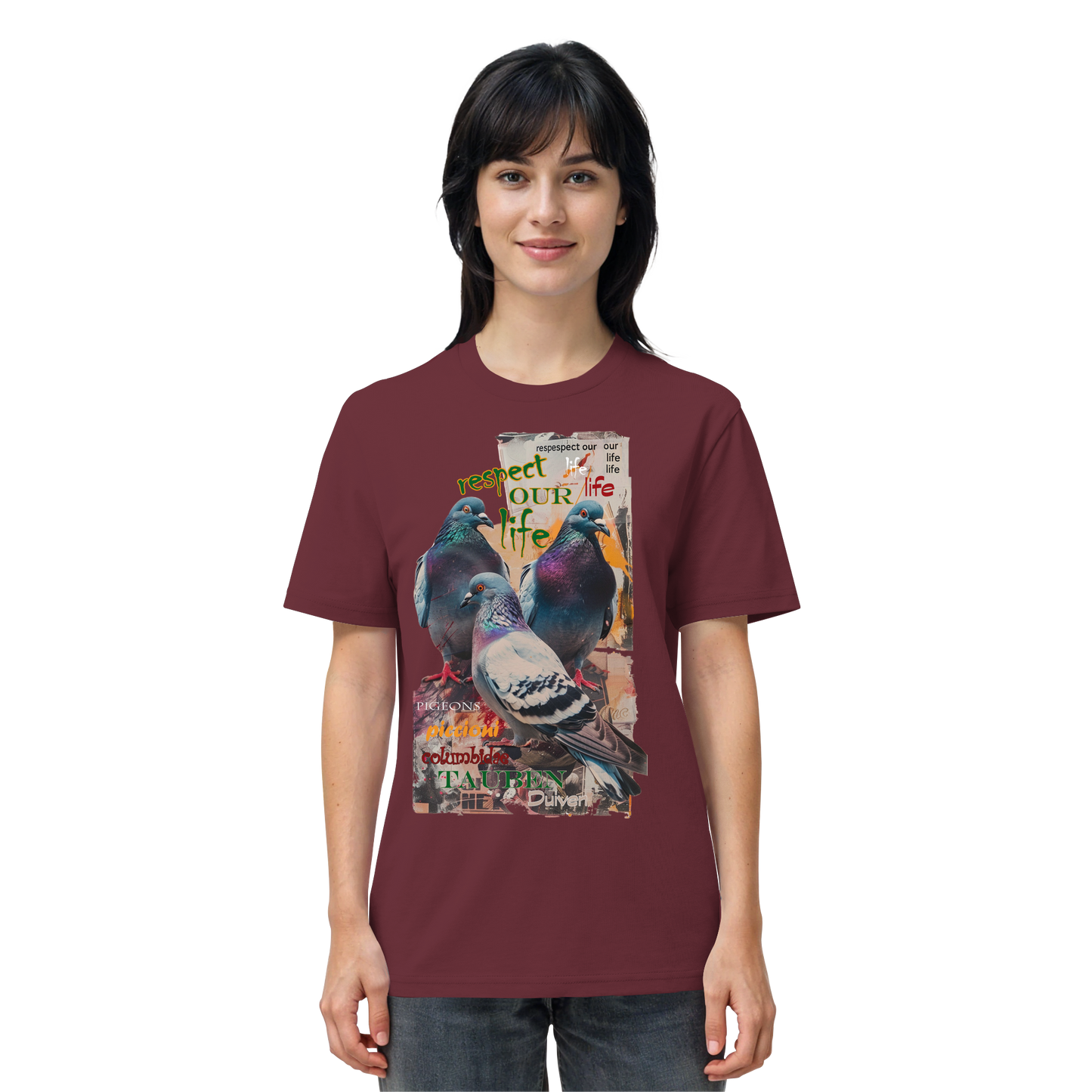 vegwear "respect our life - Tauben" - unisex Bio T-Shirt, vegan, nachhaltig