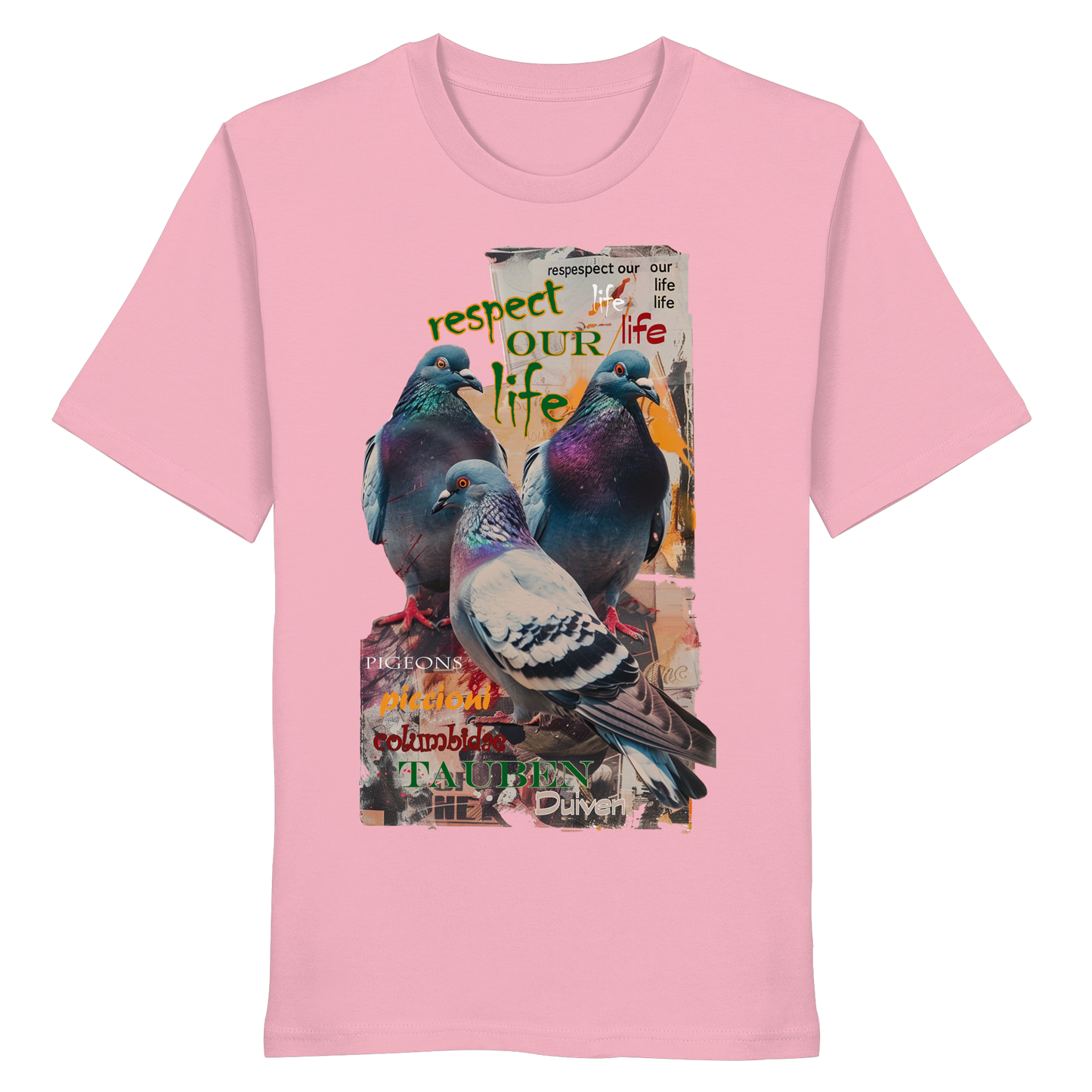 vegwear "respect our life - Tauben" - unisex Bio T-Shirt, vegan, nachhaltig