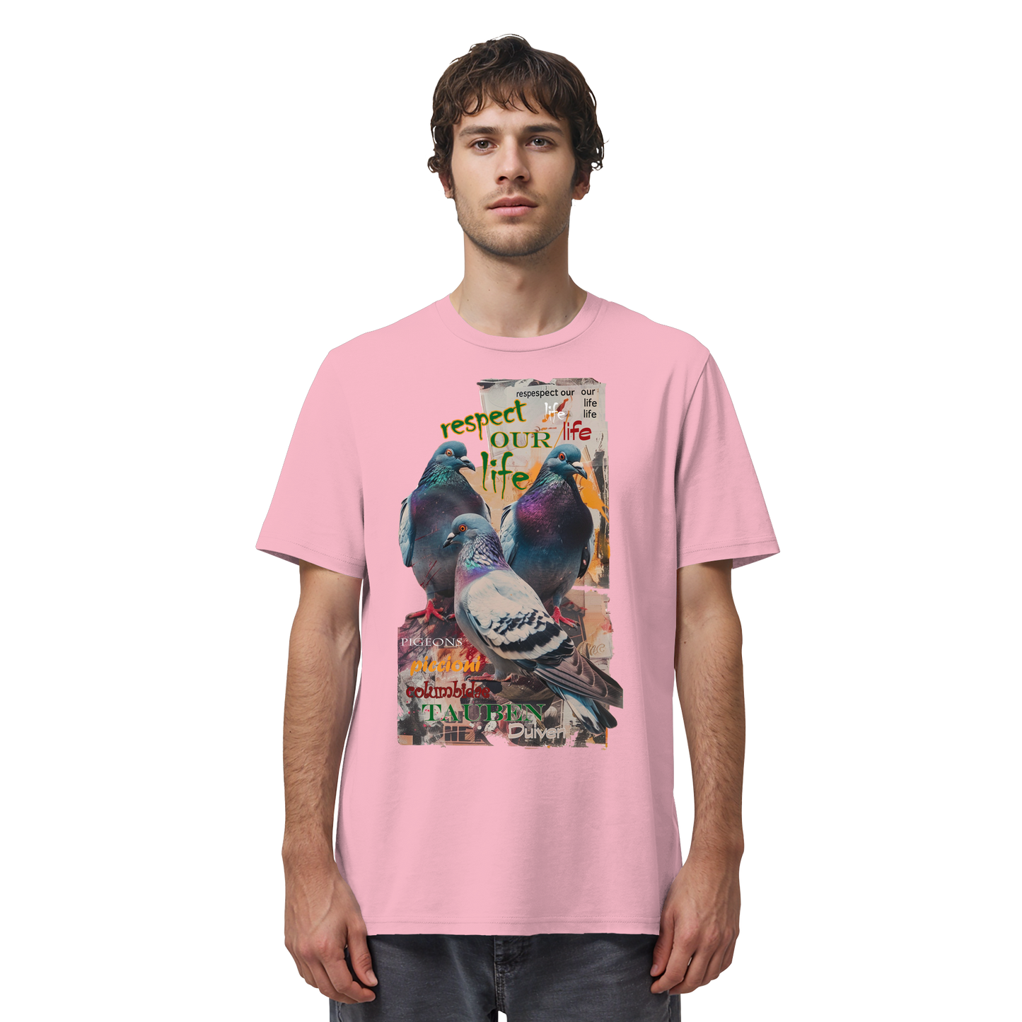 vegwear "respect our life - Tauben" - unisex Bio T-Shirt, vegan, nachhaltig
