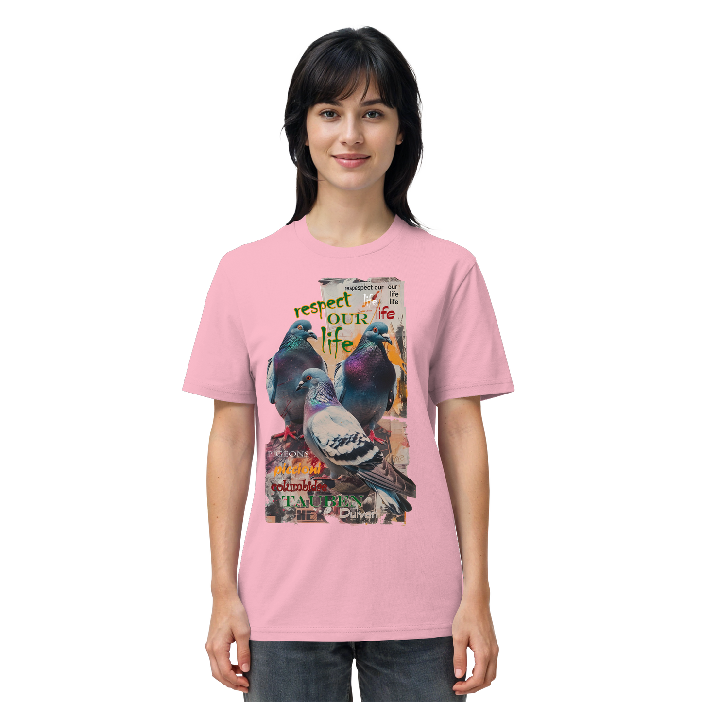 vegwear "respect our life - Tauben" - unisex Bio T-Shirt, vegan, nachhaltig