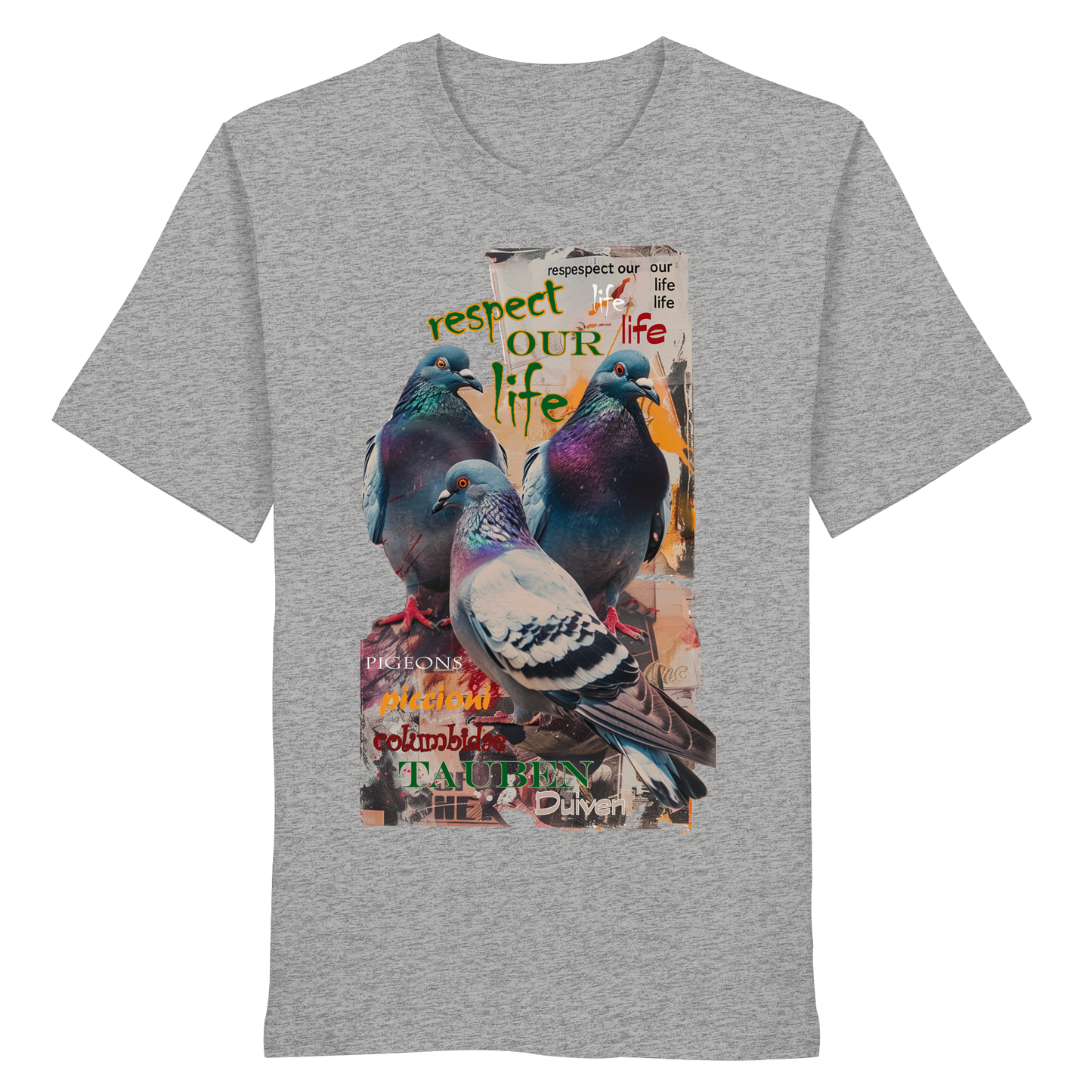vegwear "respect our life - Tauben" - unisex Bio T-Shirt, vegan, nachhaltig