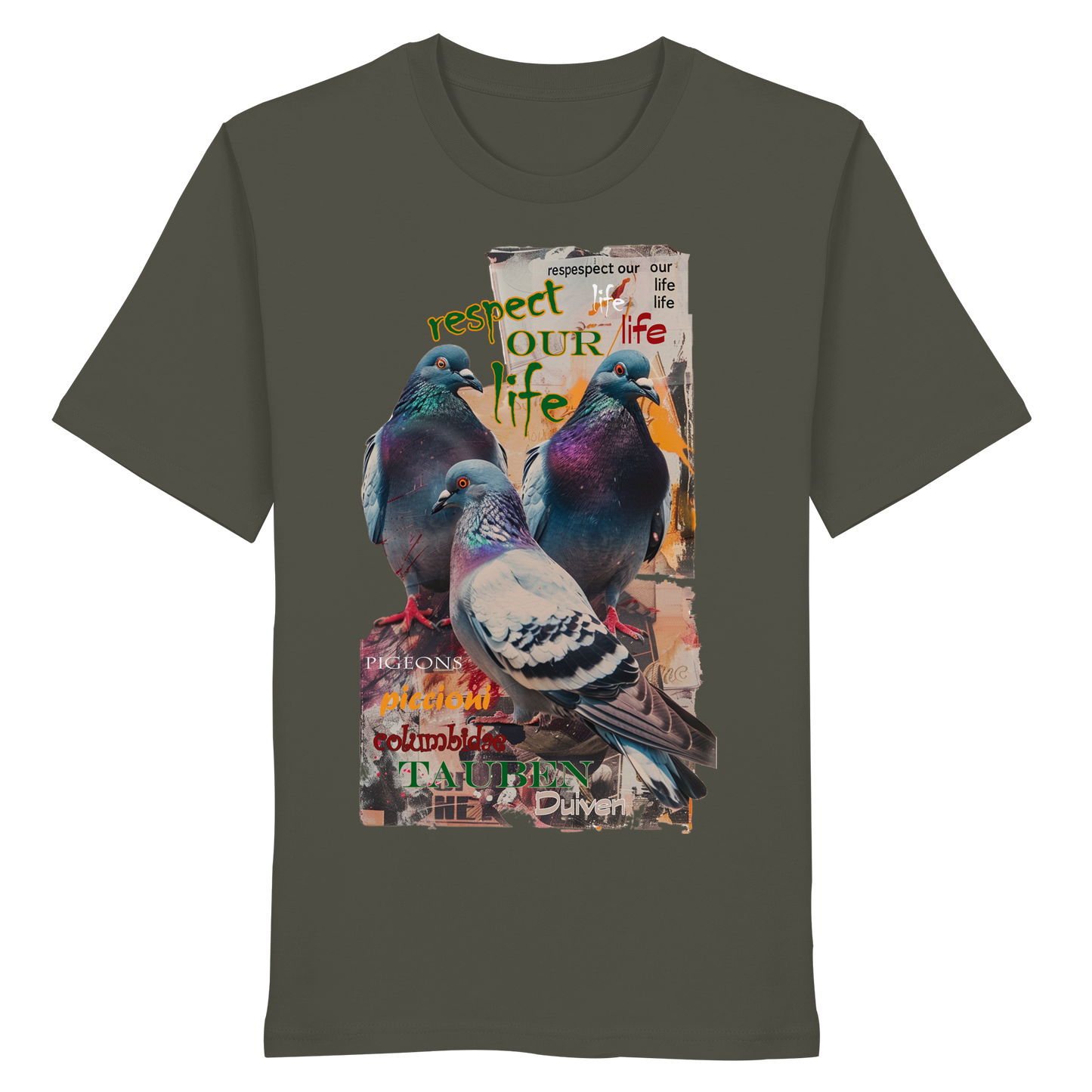 vegwear "respect our life - Tauben" - unisex Bio T-Shirt, vegan, nachhaltig