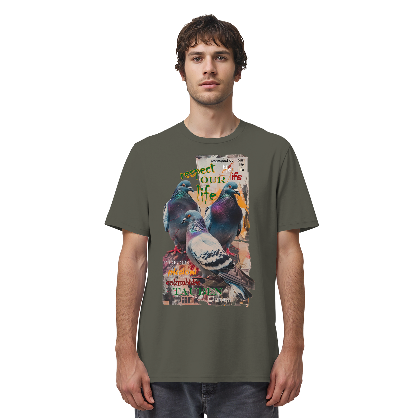 vegwear "respect our life - Tauben" - unisex Bio T-Shirt, vegan, nachhaltig
