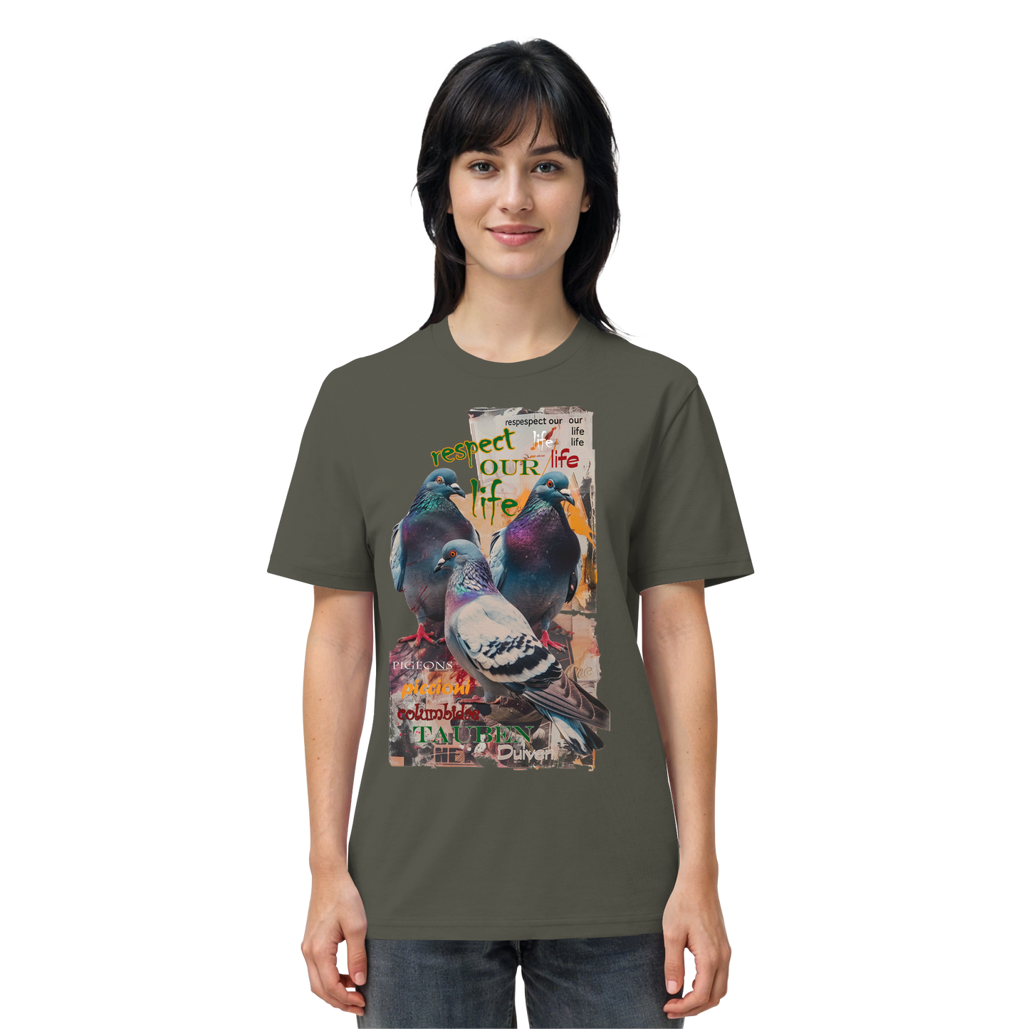 vegwear "respect our life - Tauben" - unisex Bio T-Shirt, vegan, nachhaltig