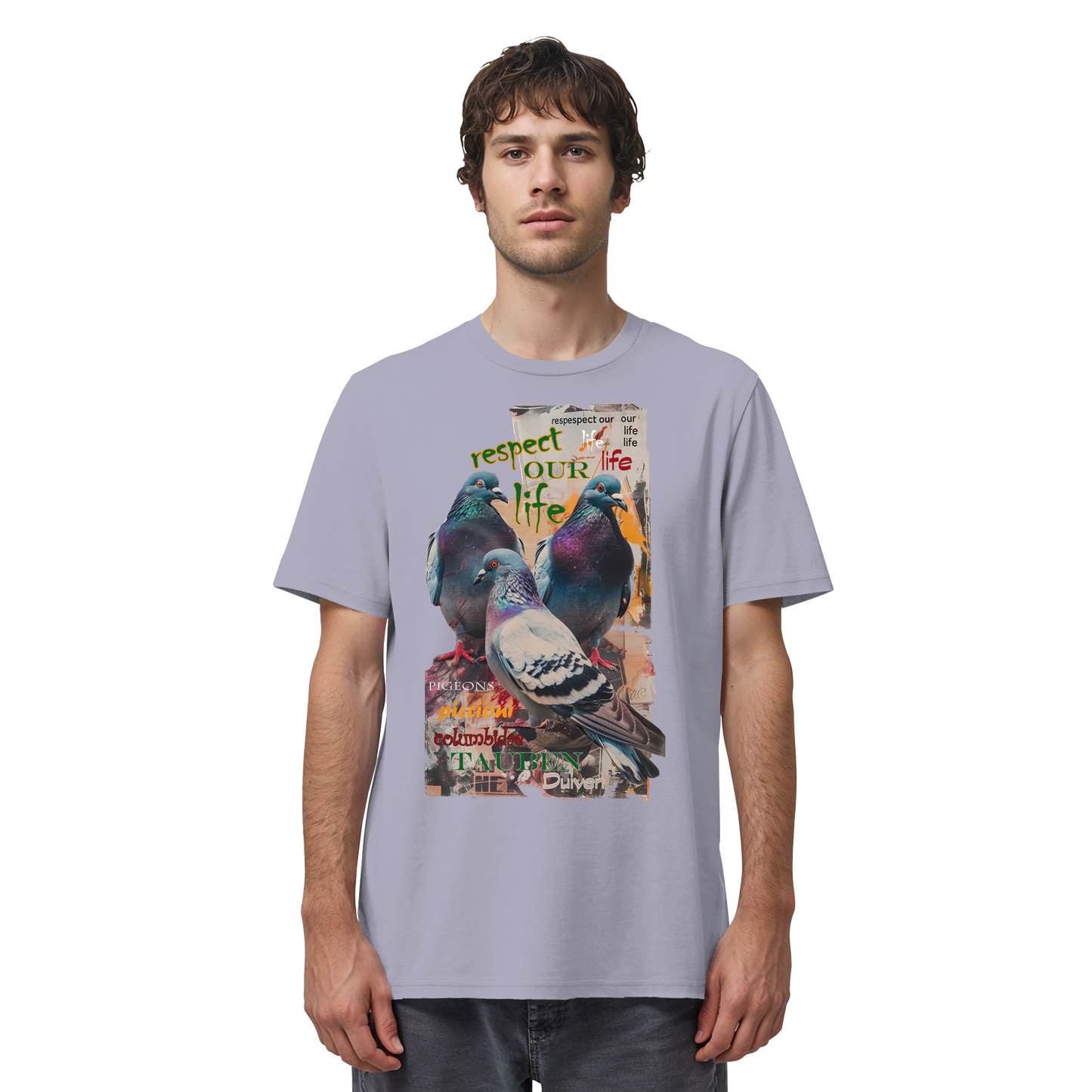 vegwear "respect our life - Tauben" - unisex Bio T-Shirt, vegan, nachhaltig