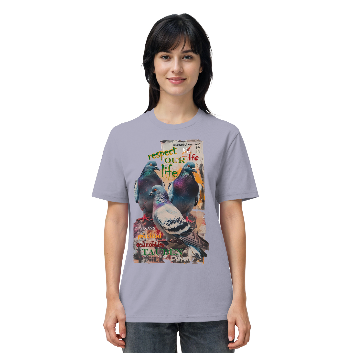 vegwear "respect our life - Tauben" - unisex Bio T-Shirt, vegan, nachhaltig