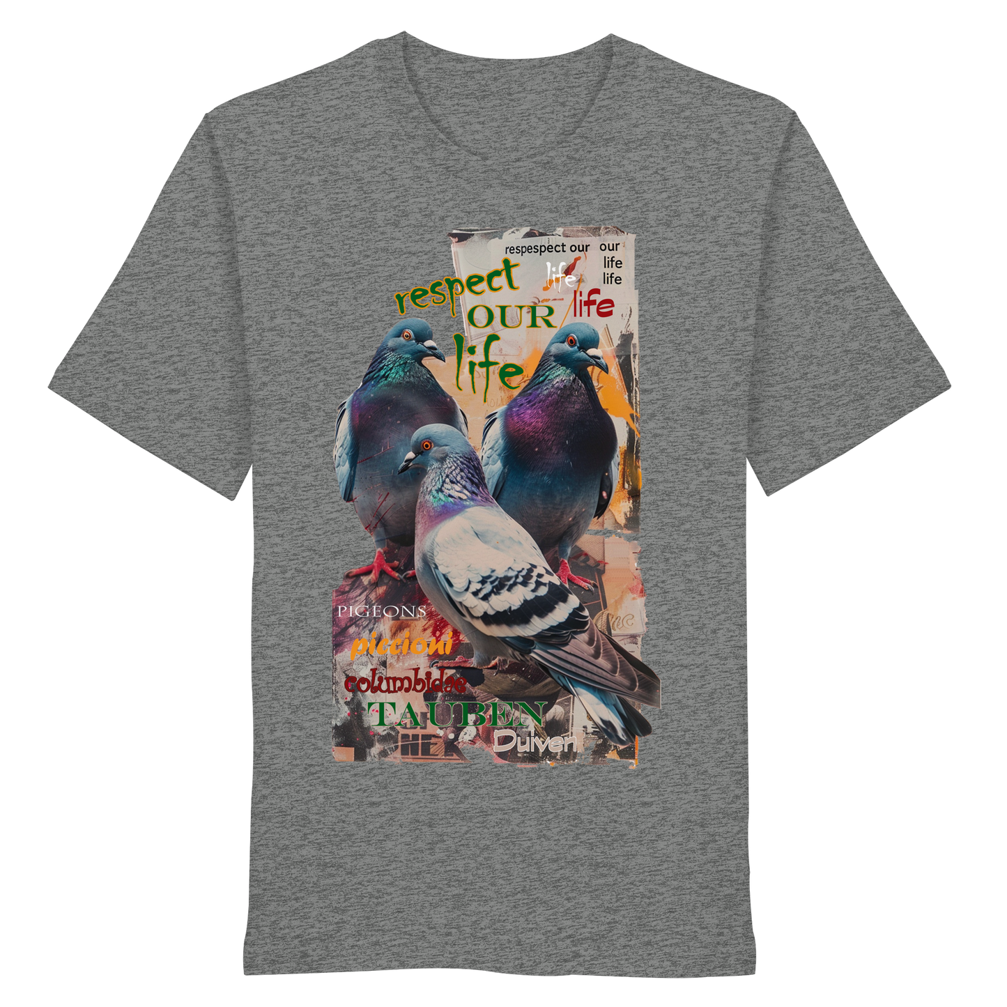 vegwear "respect our life - Tauben" - unisex Bio T-Shirt, vegan, nachhaltig