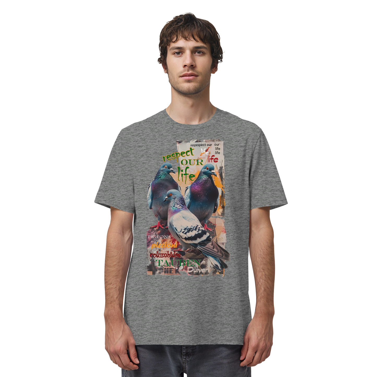 vegwear "respect our life - Tauben" - unisex Bio T-Shirt, vegan, nachhaltig
