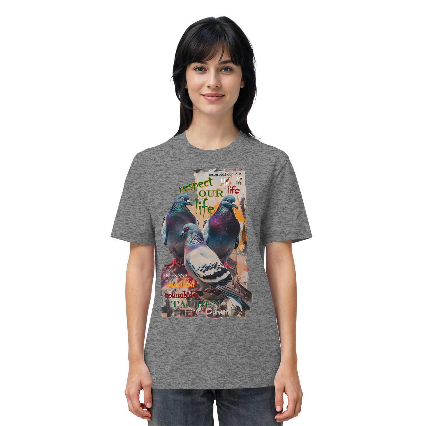 vegwear "respect our life - Tauben" - unisex Bio T-Shirt, vegan, nachhaltig