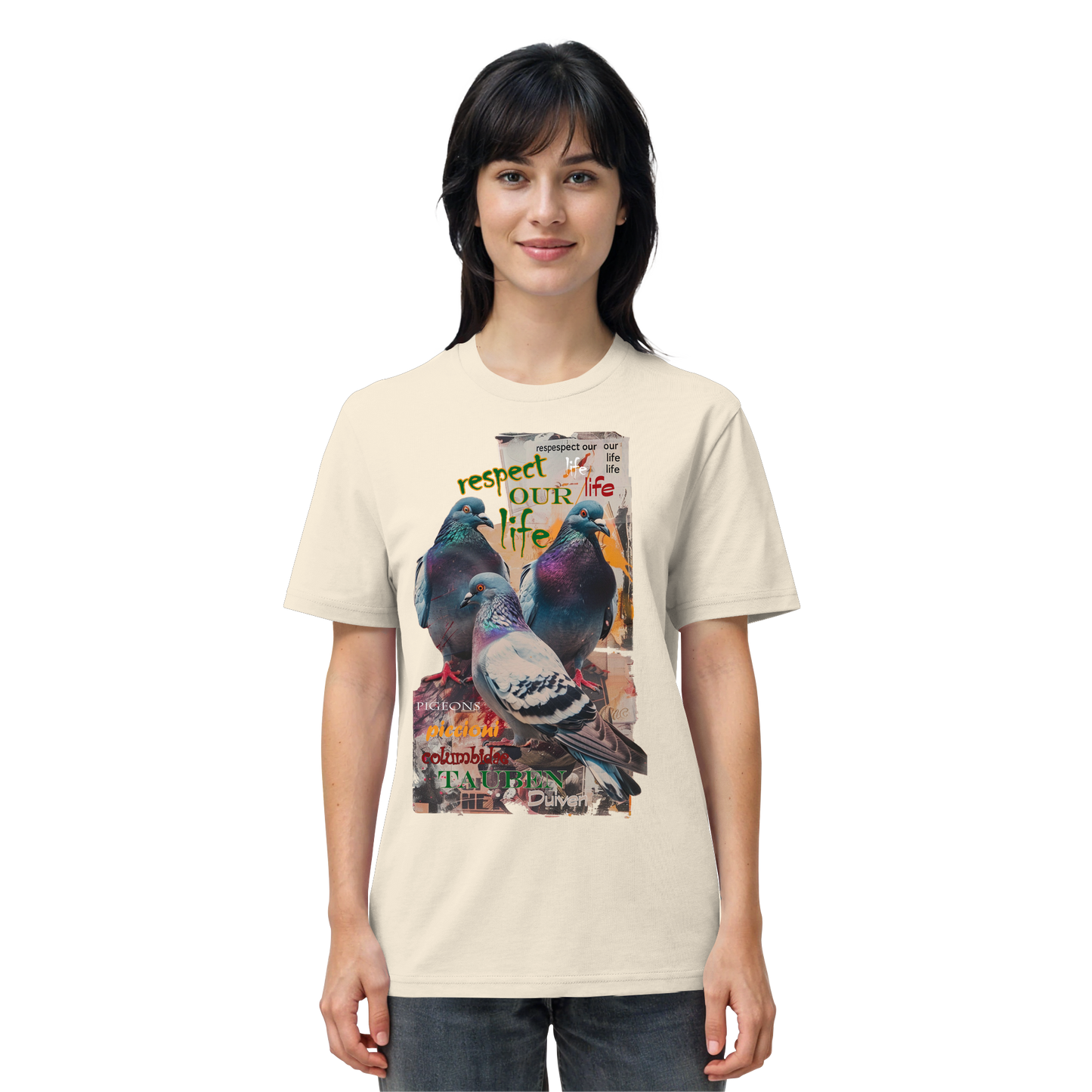 vegwear "respect our life - Tauben" - unisex Bio T-Shirt, vegan, nachhaltig