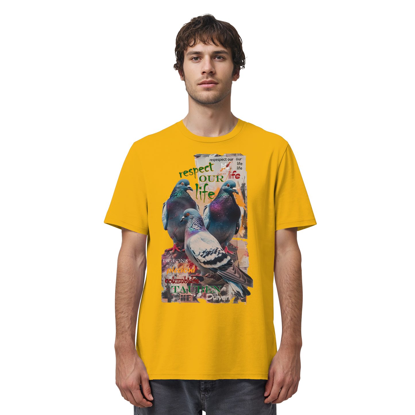 vegwear "respect our life - Tauben" - unisex Bio T-Shirt, vegan, nachhaltig