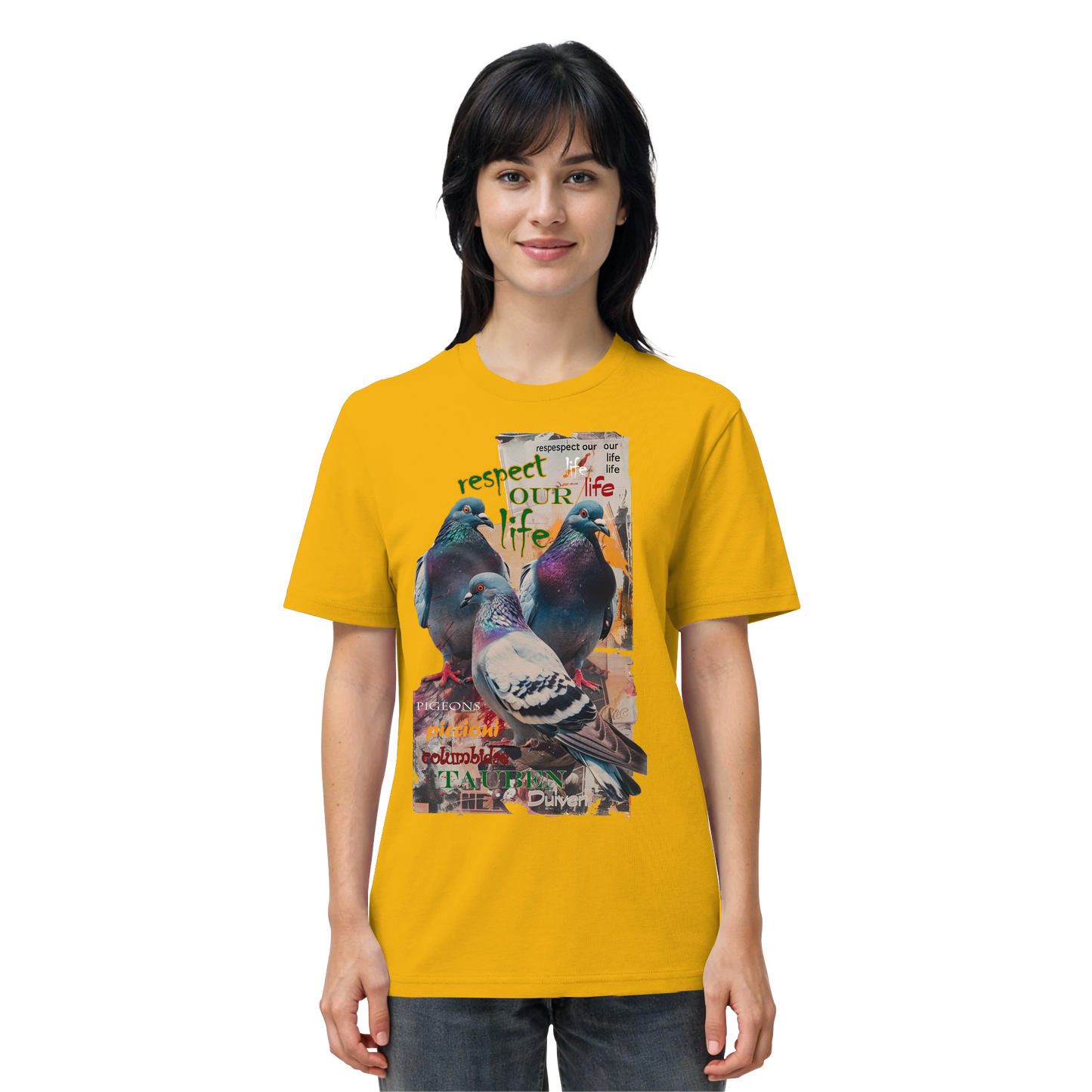 vegwear "respect our life - Tauben" - unisex Bio T-Shirt, vegan, nachhaltig