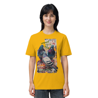 vegwear "respect our life - Tauben" - unisex Bio T-Shirt, vegan, nachhaltig