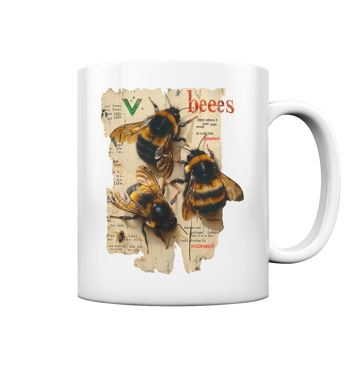 Motif "no bees, no life" - coffee cup