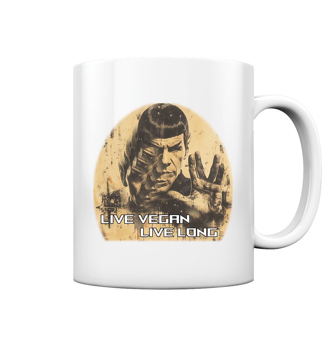 Motif "live vegan live long" - coffee cup