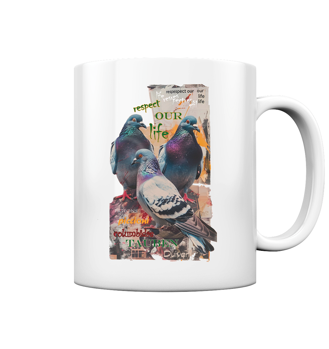 vegwear "respect our life - Tauben" - Kaffee Tasse glossy