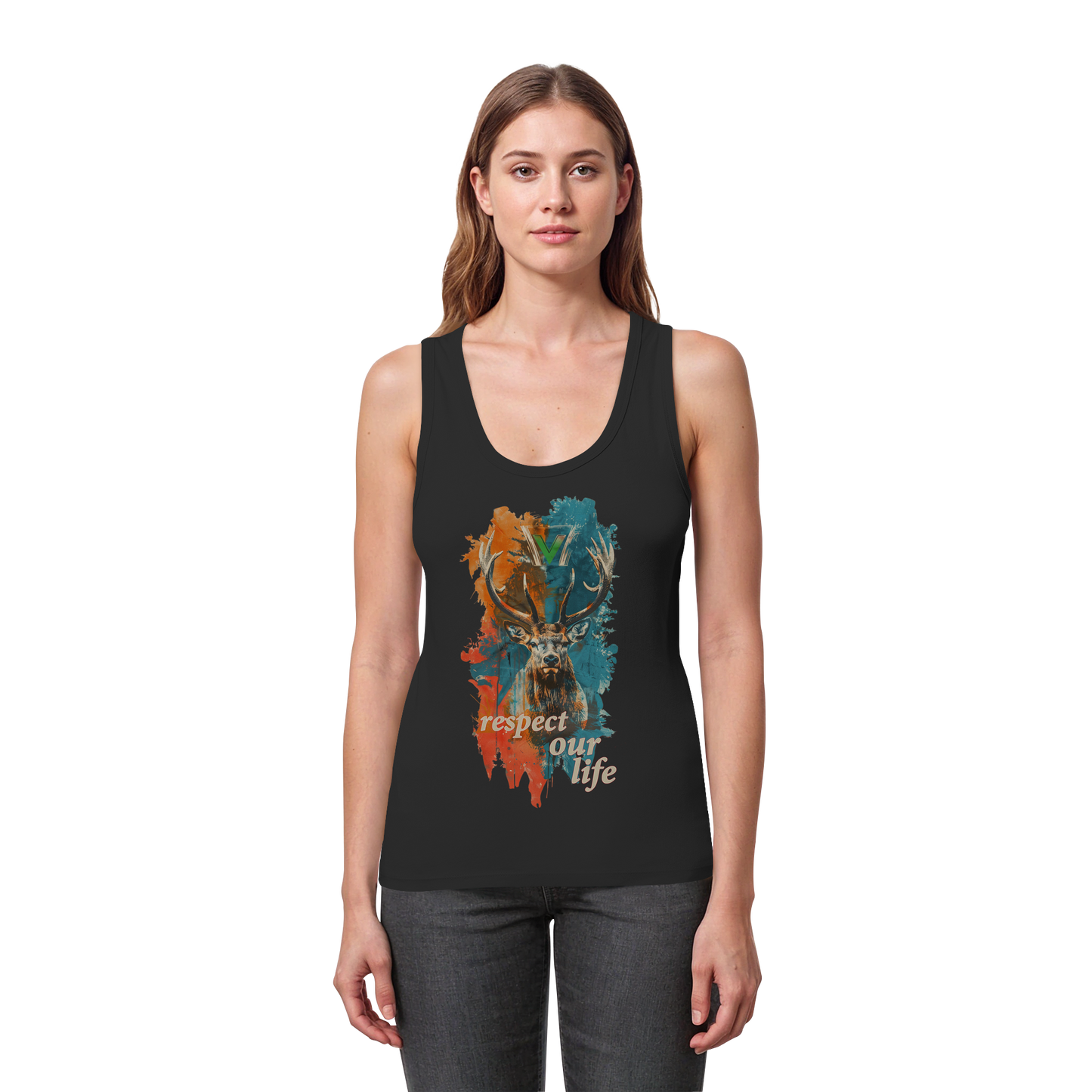 vegwear "respect our life - Hirsch" - eng geschnittenes Damen Bio Tank Top