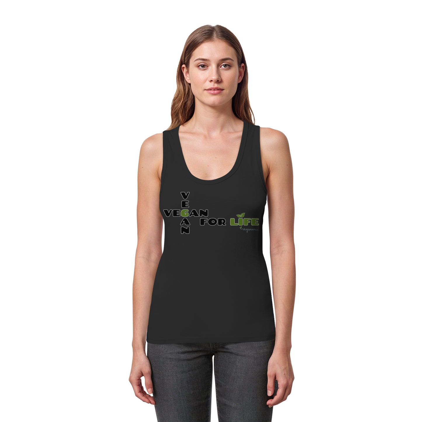 vegwear ""vegan for life - eng geschnittenes Damen Tank Top bio vegan fair