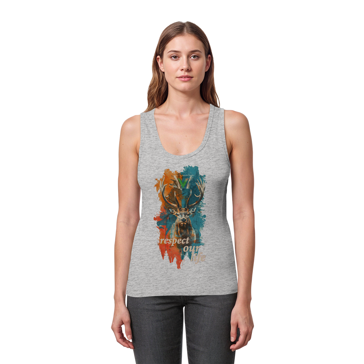 vegwear "respect our life - Hirsch" - eng geschnittenes Damen Bio Tank Top