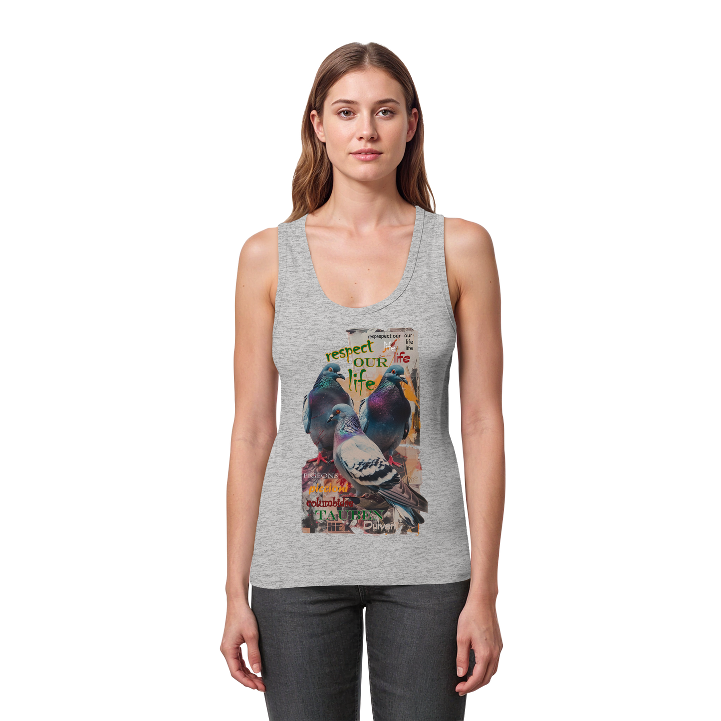 respect our life - Tauben - Kollektion dtf - Womens Organic Fitted Tank Top