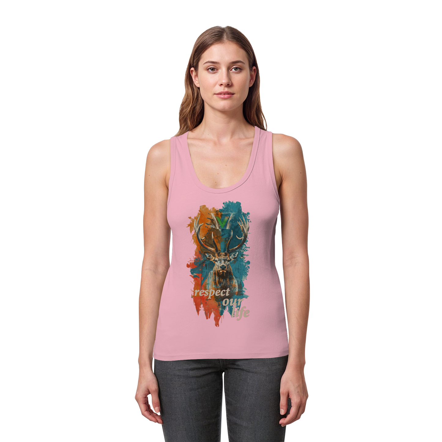 vegwear "respect our life - Hirsch" - eng geschnittenes Damen Bio Tank Top