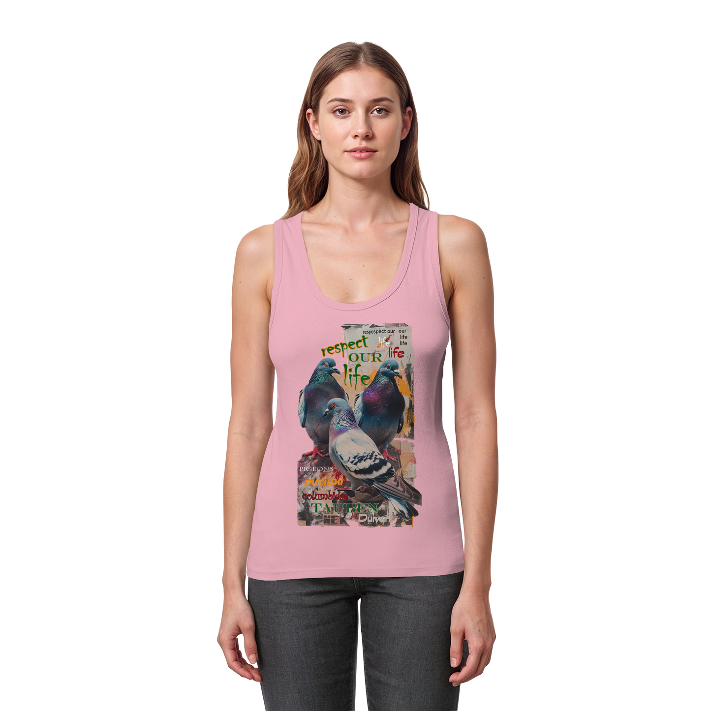 respect our life - Tauben - Kollektion dtf - Womens Organic Fitted Tank Top