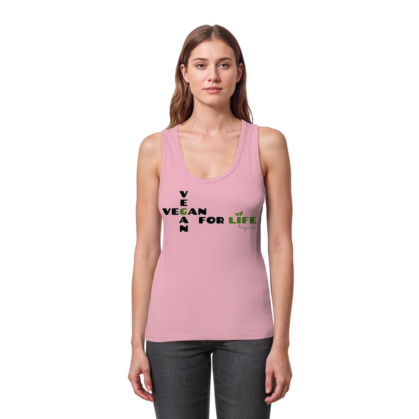 vegwear ""vegan for life - eng geschnittenes Damen Tank Top bio vegan fair
