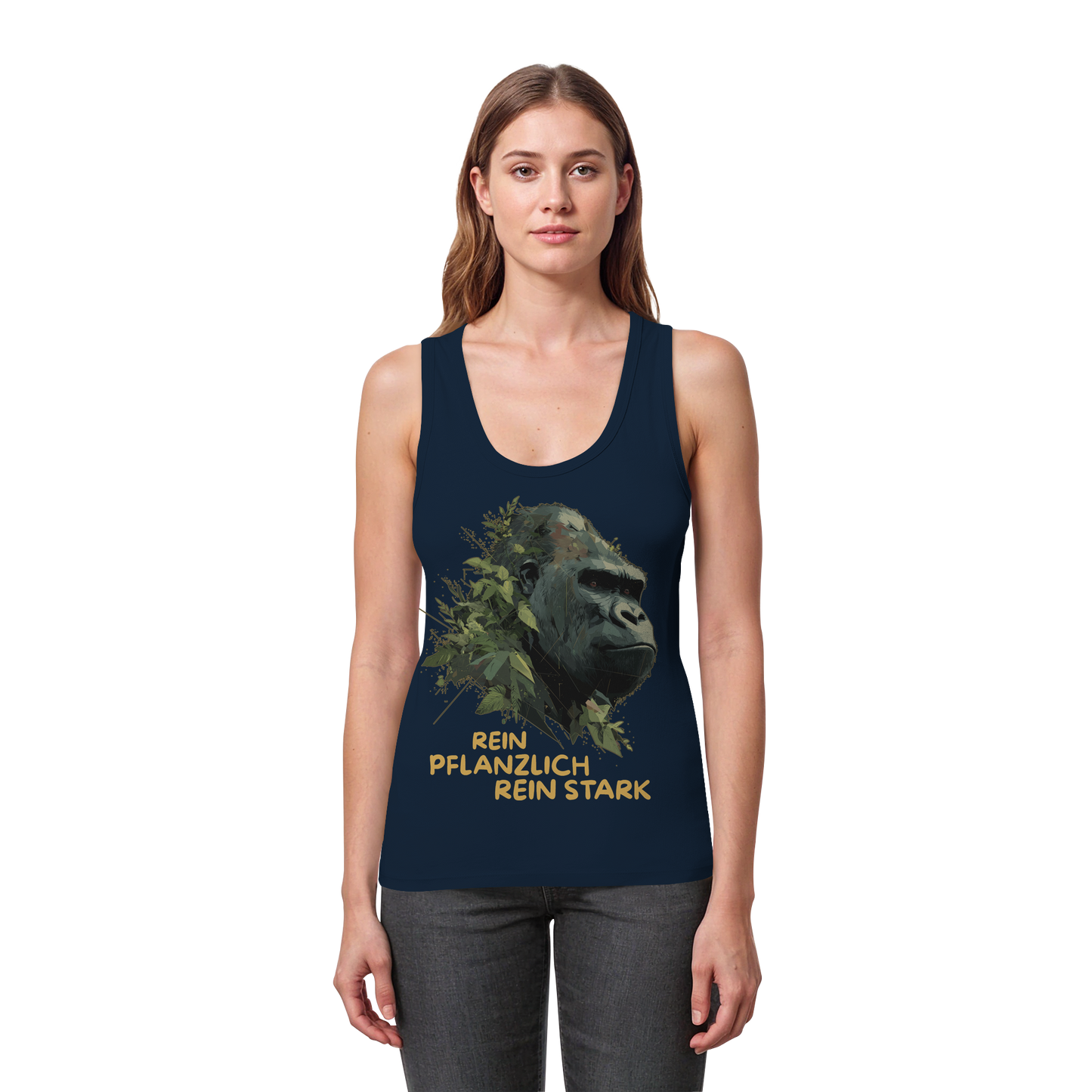 vegwear "Gorilla, rein pflanzlich rein stark" - eng geschnittenes Damen Tank Top, bio vegan