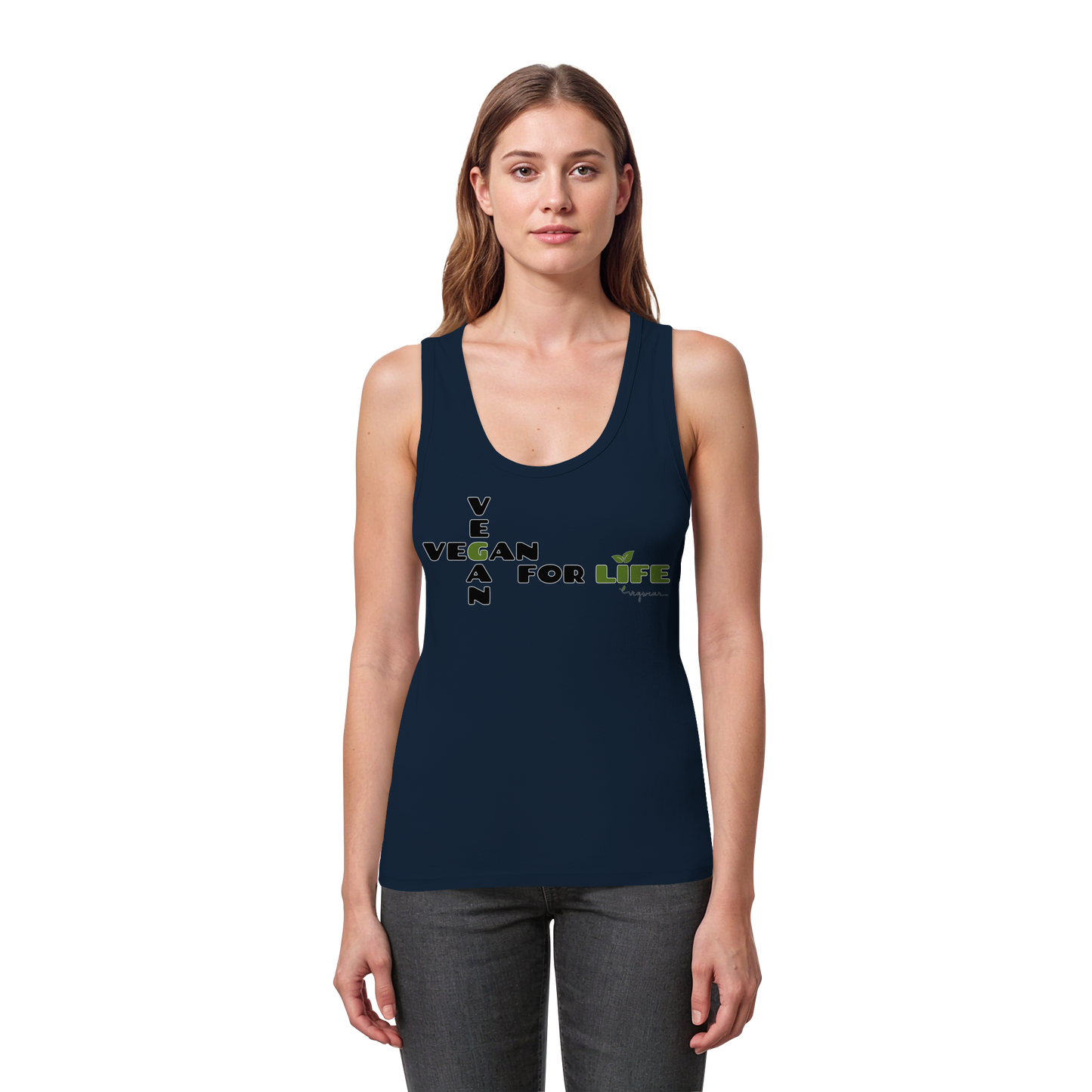 vegwear ""vegan for life - eng geschnittenes Damen Tank Top bio vegan fair