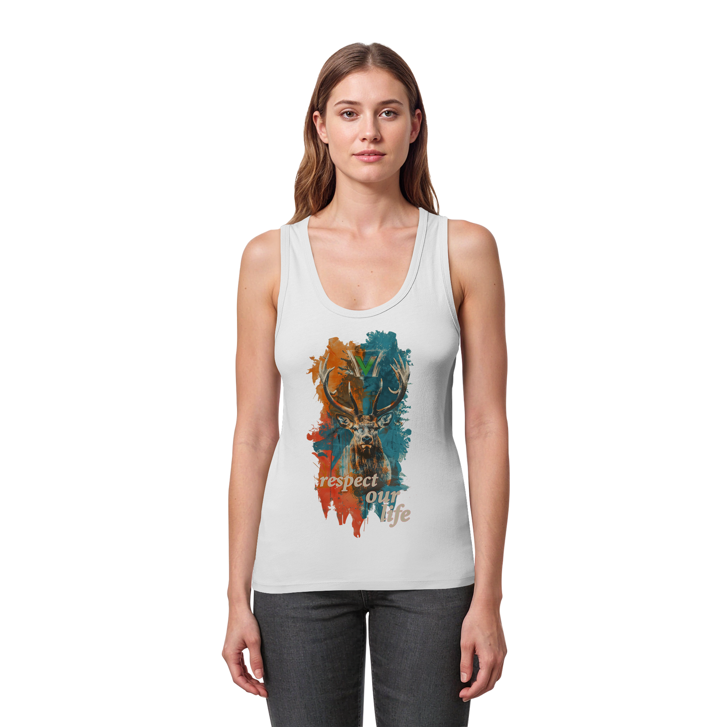 vegwear "respect our life - Hirsch" - eng geschnittenes Damen Bio Tank Top