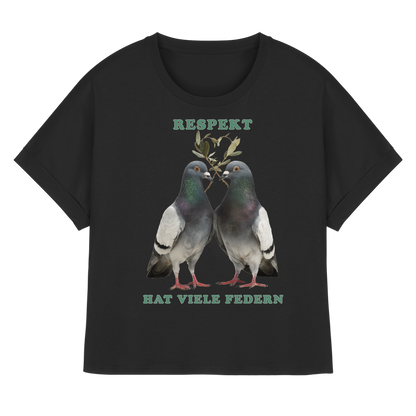 vegwear "Respekt hat viele Federn" - oversized Damen T-Shirt mit Fledermausärmel