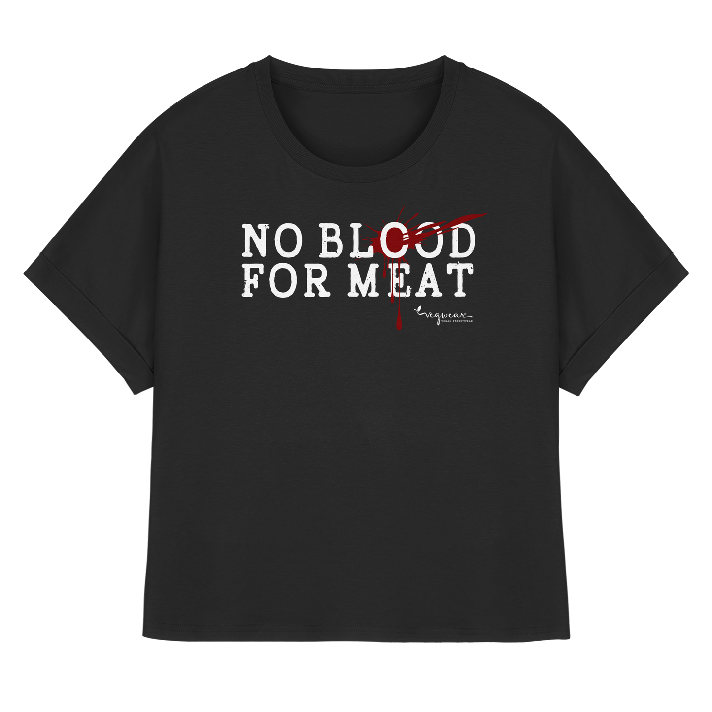 vegwear "no blood for meat" - Womens Organic Rolled Sleeves T-Shirt