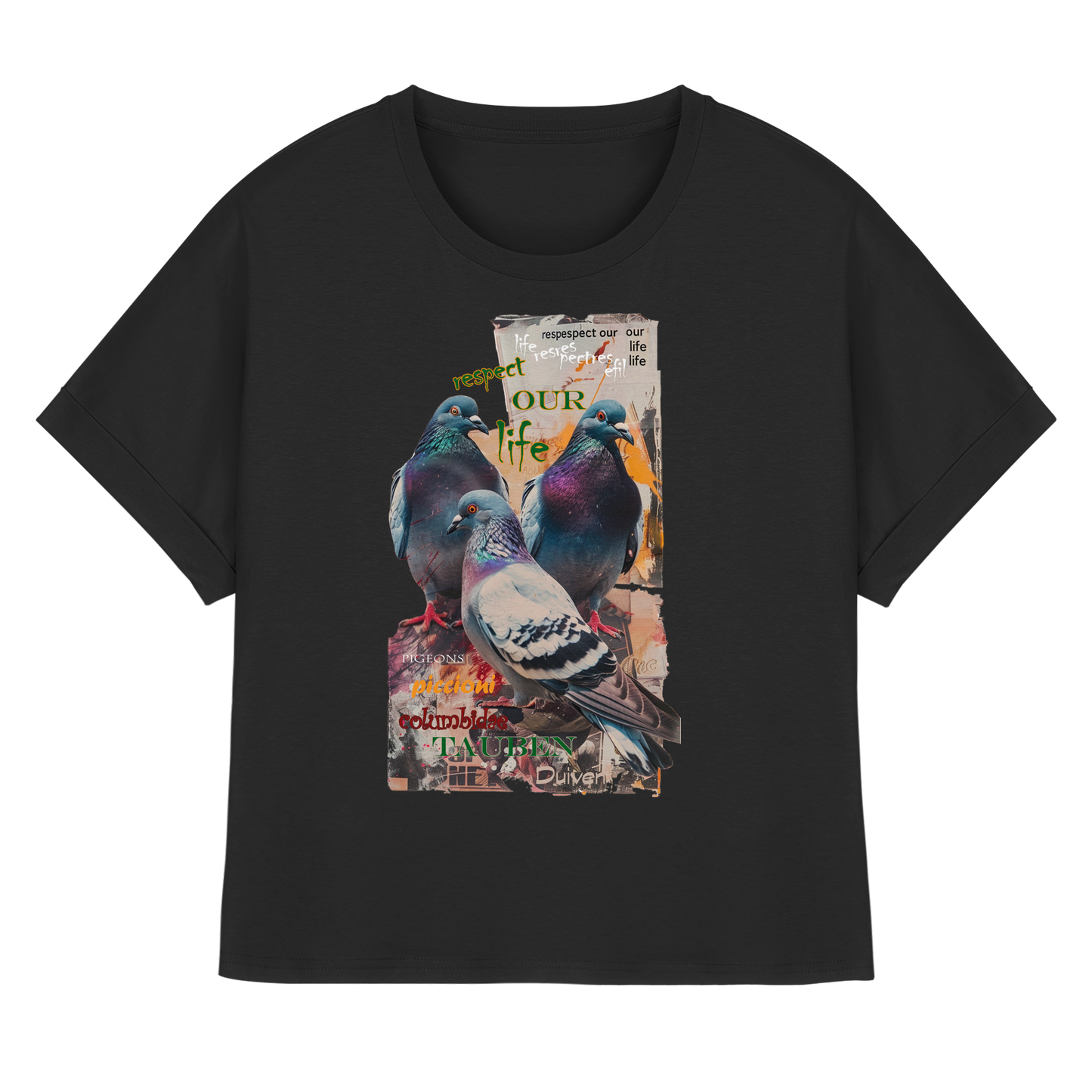 vegwear "respect our life - Tauben - oversized Damen Bio T-Shirt mit Fledermausärmel