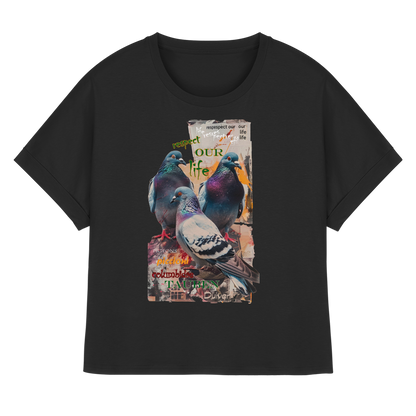 vegwear "respect our life - Tauben - oversized Damen Bio T-Shirt mit Fledermausärmel