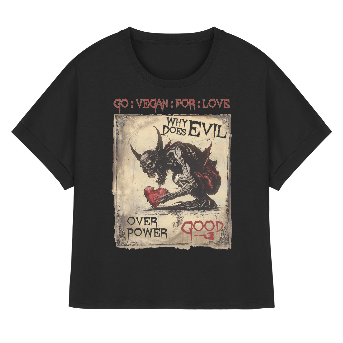 vegwear "why does evil" - oversized Damen Bio T-Shirt mit Fledermausärmel
