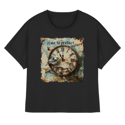 vegwear "time to protect nature" - oversized Damen T-Shirt mit Fledermausärmel, nachhaltige Mode
