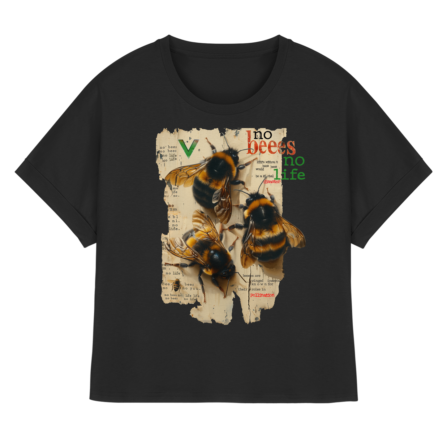 vegwear "no bees no life" - oversized Damen T-Shirt mit Fledermausärmel