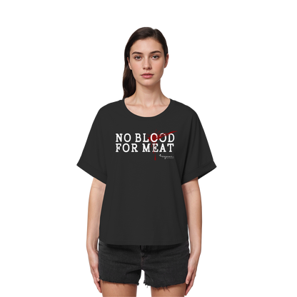 vegwear "no blood for meat" - Womens Organic Rolled Sleeves T-Shirt