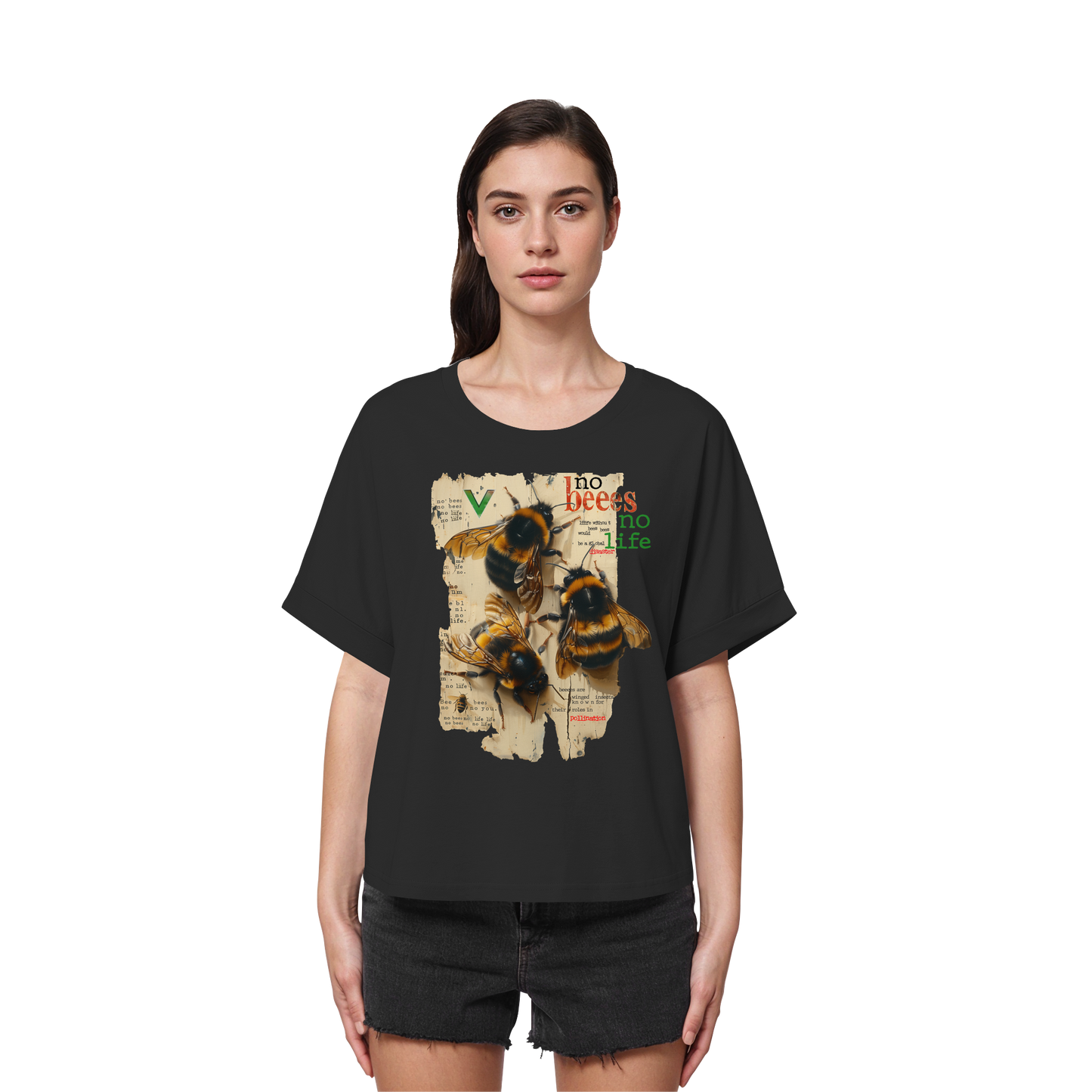 vegwear "no bees no life" - oversized Damen T-Shirt mit Fledermausärmel