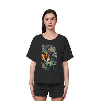 vegwear "friends not food" - oversized Damen Bio T-Shirt mit Fledermausärmel