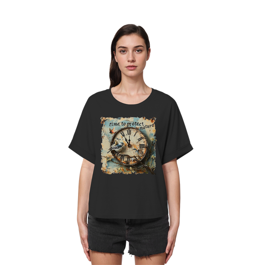 vegwear "time to protect nature" - oversized Damen T-Shirt mit Fledermausärmel, nachhaltige Mode