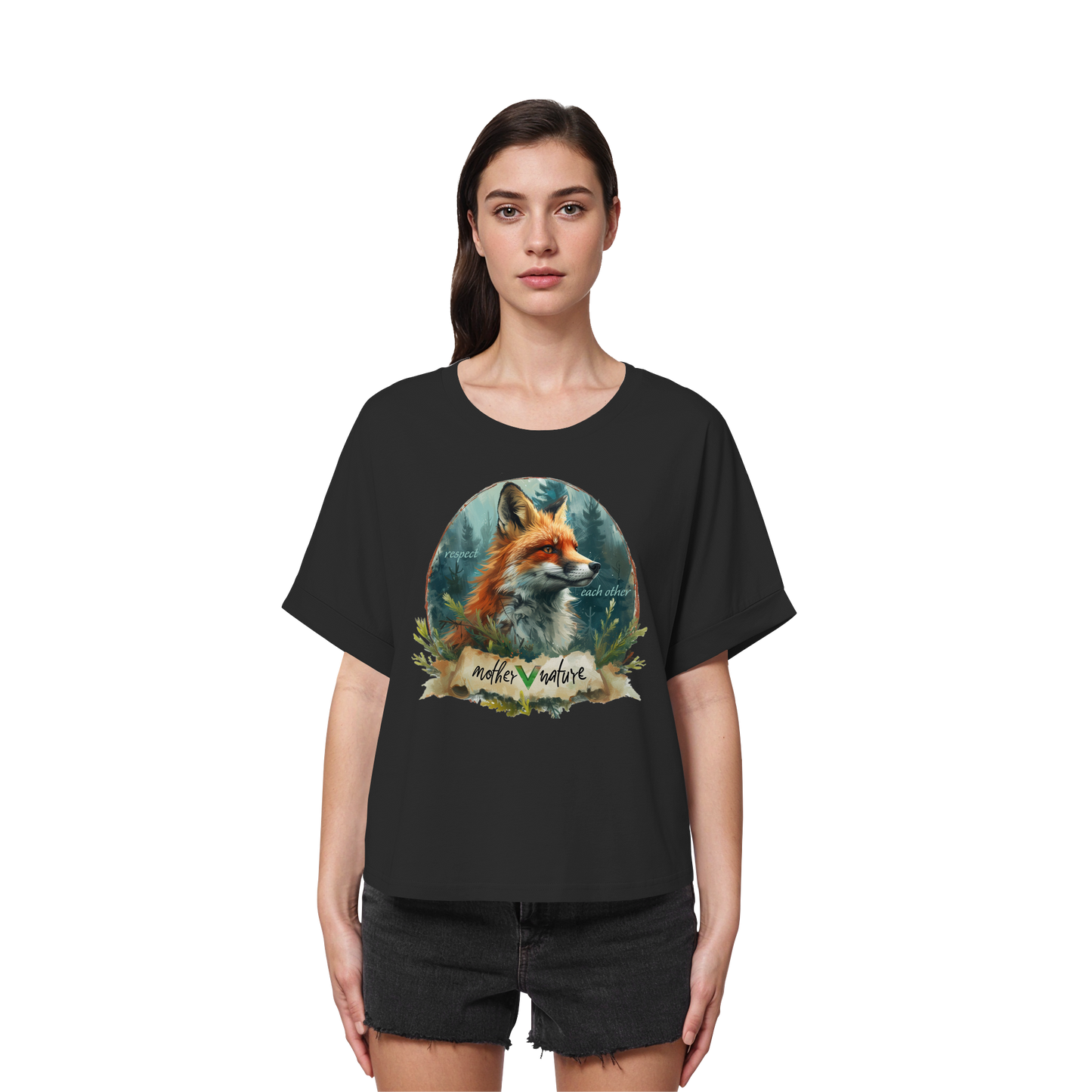 vegwear "respect each other" - oversized Damen T-Shirt mit Fledermausärmel, vegan, bio