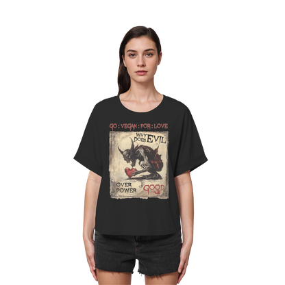 vegwear "why does evil" - oversized Damen Bio T-Shirt mit Fledermausärmel