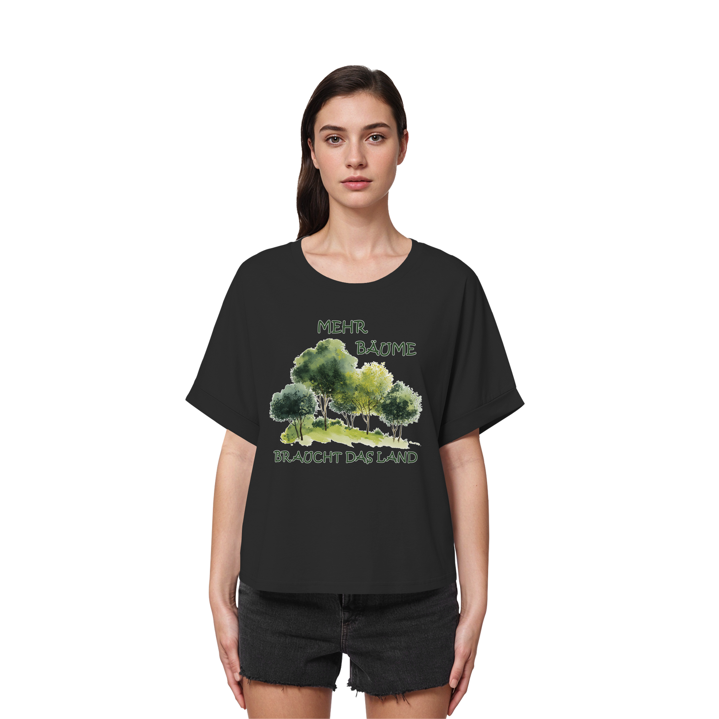 vegwear "mehr Bäume braucht das Land" - oversized Damen Bio T-Shirt mit Fledermausärmel, vegan, fair, nachhaltig